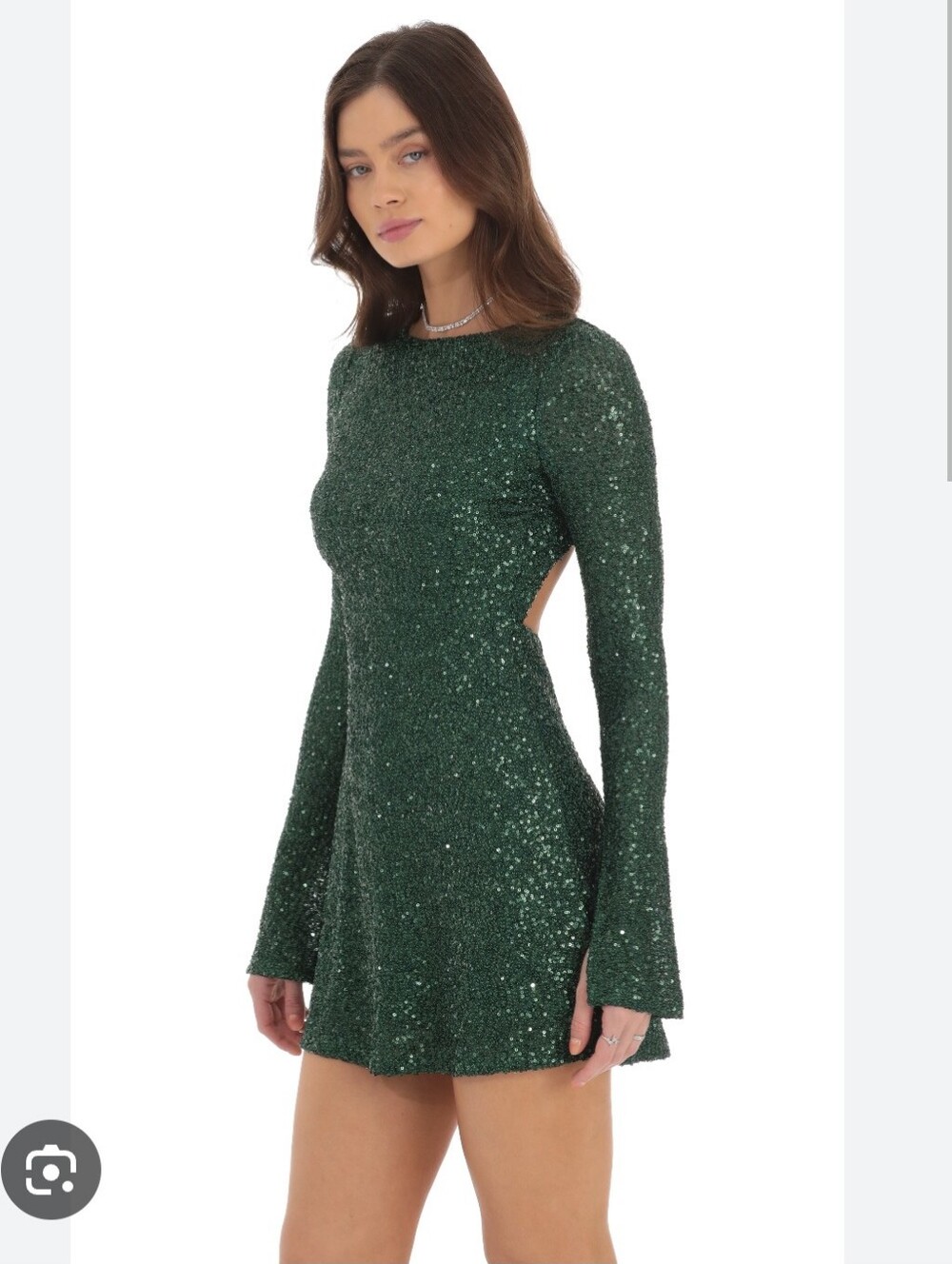 Lucy In The Sky  Sequin Long-Sleeve Open Back  Mini Dress